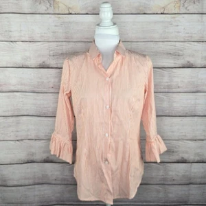 Gretchen Scott Priss Brooks Bluse orange gestreift Knopfleiste Oberteil Größe Small - Bild 1 von 8