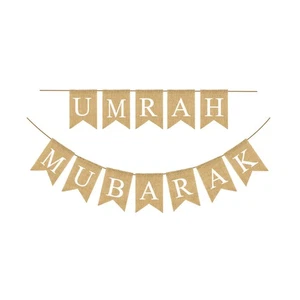  Ramadan Festival Flag UMRAH MUBARAK Print Burlap Banner - Picture 1 of 12