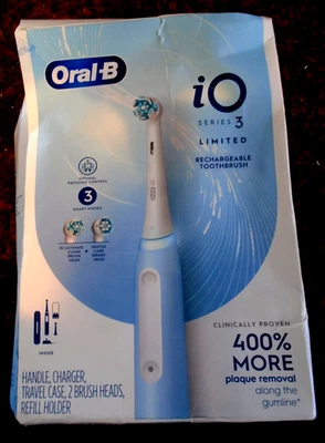 Oral-B iO Series 3 Limited Rechargeable Electric Toothbrush-Icy Blue CASE BROKEN - Image 1 of 4