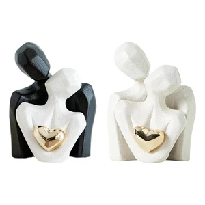 Hugging Couple Sculpture Ceramic Art Piece Tabletop Ornament Accessory Elegant - Picture 1 of 14