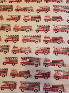 3 YARDS 30" FIRE TRUCK RESCUE ALL OVER PRINT FLANNEL FABRIC SEWING QUILT RED - Picture 1 of 4