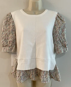 By Anthropologie Floral Calico Lagenlook Popeline Puffärmel Pullover Oberteil Gr. M - Bild 1 von 10