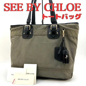 SEE BY CHLOE Tote Bag, Canvas and Leather, Gold, Casual, Pre-owned, From Japan - Picture 1 of 16