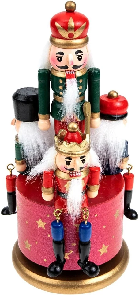 1 Wooden Nutcracker 20cm Music Box Clockwork Christmas Figurines Xmas Home Decor - Image 1 of 4