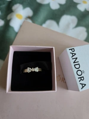 Pandora Sparkling Bow Double-row Ring 14 Karat Vergoldung Gr. 60 Limitiert  - Bild 1 von 4