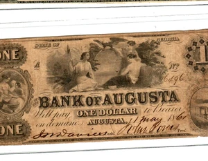 $1 "BANK OF AUGUSTA"  1800S (GEORGIA) $1 "BANK OF AUGUSTA"  RARE !! NICE!!!! - Picture 1 of 3
