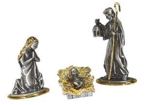 Solid Pewter with Gold Plated Figures, Holy Family - Heavy (about 5 inches) - Picture 1 of 2