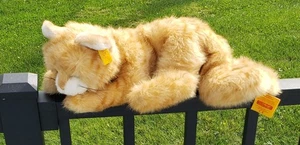 Vintage Steiff Plüschkatze Katze Minou 074950 orange Tabby 15,75 Zoll Hals, Ohr, Bein Etiketten - Bild 1 von 10