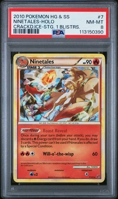 PSA 8 Ninetales 7/123 Cracked Ice Holo Error Misprint Pokemon Low Pop Beautiful - Image 1 of 3