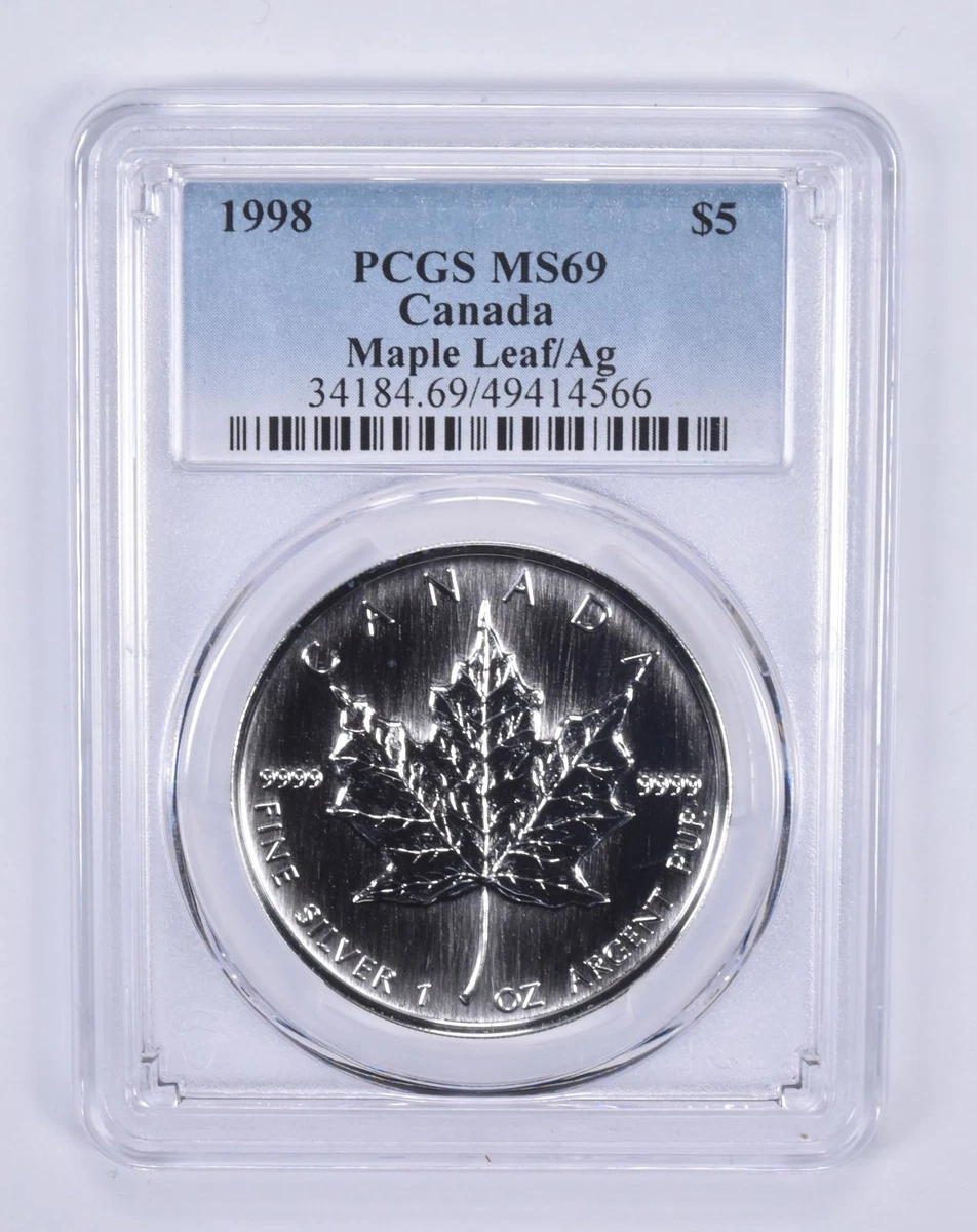 Canadian Maple Leaf MS 69 PCGS Certified Silver Bullion Coins for