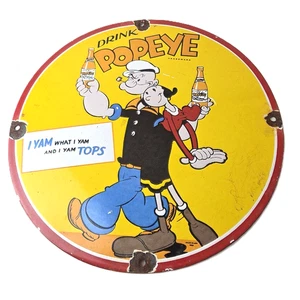 Vintage Popeye Soda Sign - Advertisement Piggly General Store Porcelain Gas Sign - Picture 1 of 14