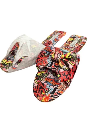 Cape Robbin Multi-coloured flat sandals with bow. Size 11 - Image 1 of 4
