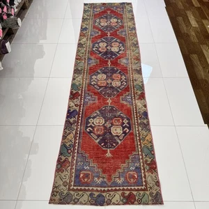 2x9 Vintage Turkish Runner Rug, Handmade Wool Oriental Oushak Carpet - Picture 1 of 10