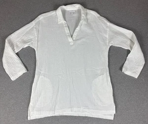 Pure J JILL Tunika Top Damen weiß Gaze OG Baumwolle Gr. Large Taschen Lagenlook - Bild 1 von 11