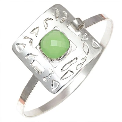 Pulseras brazalete de joyería hechas a mano con piedras preciosas de calcedonia verde 7"" ajustables Foto 1 de 4