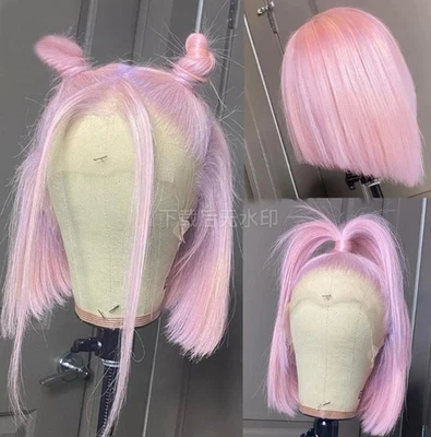 Pelucas delanteras de encaje rectas corte bob rosa claro 13x4 100 % cabello humano pre arrancadas Foto 1 de 4