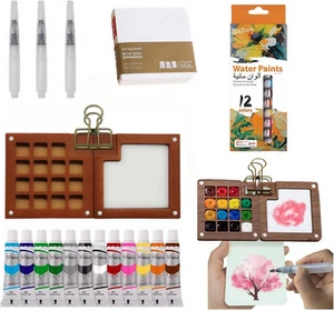 Mini Watercolor Paint Set - Pocket Watercolor Set with 3 Pack Watercolor Brushes - Picture 1 of 7