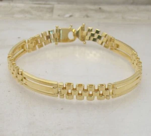 8.25" Solid Panther Link Chain Bracelet 14K Yellow Gold Plated Silver - Picture 1 of 4