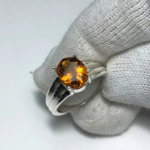 Natur Citrin Herrenring, 925 Sterling Silber vergoldet, Versprechen Ring - Bild 1 von 8