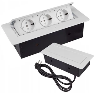 Einbausteckdose Tischsteckdose Küche Wand 3-Fach Schuko 230V weiß versenkbar VDE - Bild 1 von 4