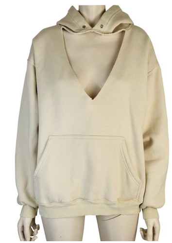 OFF WHITE FELPA CON CAPPUCCIO EMMA & SAM CREMA AVORIO MANICA LUNGA TASCHE TAGLIA SMALL