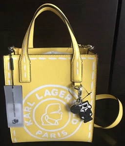 KARL LAGERFELD NUOVA BORSA A TRACOLLA TOTE GIALLA CON PORTACHIAVI - NUOVA CON ETICHETTE - Foto 1 di 19