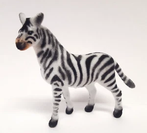 Vintage Flocked Zebra Plastic Figure Fuzzy Black White Stripes Horse Zoo Safari - Picture 1 of 15