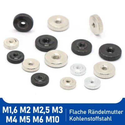 Rändelmutter M1,6 M2 M2,5 M3 M4 M5 M6 M10 Kohlenstoffstahl Flache Rändel Muttern - Bild 1 von 4