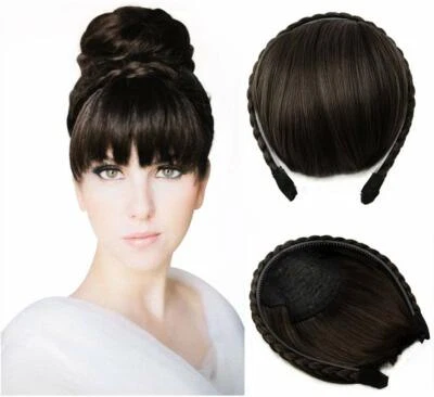 Straight Neat Bangs With Braided Braids Headband Fringe Clip In Hair Extensions - Image 1 of 4