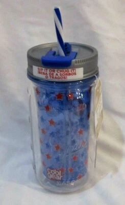 Cool Gear "Sip It or Chug It" Dual Function Cap Flag Mason Jar Water Bottle-New! - Image 1 of 2