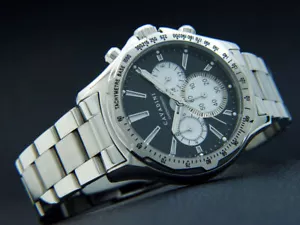 Cavadini Chronograph Mens Watch Designer Stainless 10 BAR Black-White CV-1618 - Picture 1 of 2