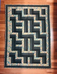 Edredón colgante de pared vintage hecho a mano y cosido a máquina negro verde azulado naranja 44 X 32 - Imagen 1 de 12