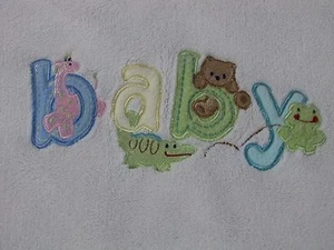 Just Born White Baby Blanket Frog Bear Giraffe Alligator Jungle Embroidered - Picture 1 of 3