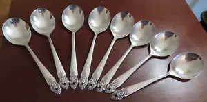 Oneida DISTINCTION 8 cucchiaini tondi panna zuppa posate placca argento Prestige - Foto 1 di 5