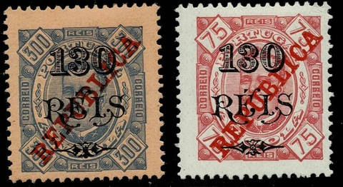 ANGOLA 1915 D. Carlos 130r w/  REPUBLICA perf 13½ VF OG [CE186-7, Sct#215-6] Cover