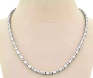 12 Ct 14k White Gold Plated Emerald Cut Diamond Lab Created Tennis Necklace 20" - Picture 1 of 3