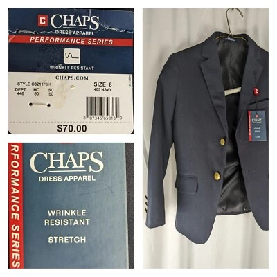 NUEVO CON ETIQUETAS Chaps Niños 8 Azul Blazer Latón Botón Deporte Abrigo Chaqueta Preppy Boda Foto 1 de 4