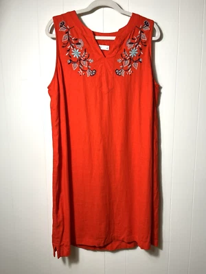 Vestido Croft & Barrow Shift Mezcla de Lino Grande Sin Mangas Rojo Bordado Nuevo Foto 1 de 4