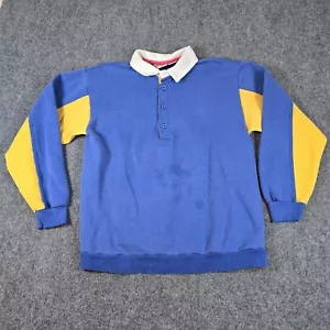 Expressions Rugby Shirt Mens Large Vtg 1970s 1980s Blue Yellow White Collar - Picture 1 of 14
