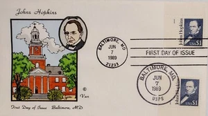 VAN NATTA JOHNS HOPKINS UNIVERSITY TELLER #1 HANDBEMALT HP ERSTTAGSBRIEF FDC - Bild 1 von 1