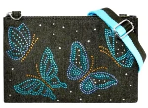 Neu mit Etikett Brighton SPARKLE BUTTERFLY kleine Denim Kristall Umhängetasche VERSIEGELT $ 78 - Bild 1 von 6