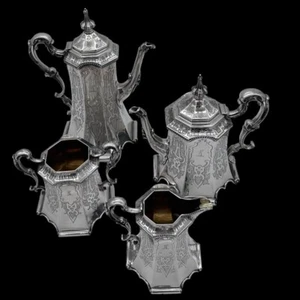 Viktorianisches Silber vierteiliges Tee- & Kaffeeset London 1852 Joseph Angell - Bild 1 von 8