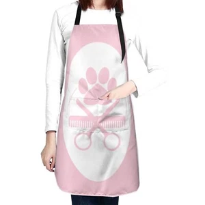 Dog Grooming Pink Background Waterproof Apron With 2 Pockets Kitchen Chef Aprons - Picture 1 of 8