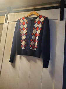Lord & Taylor Cashmere Red White Blue Cardigan Argyle Sweater Medium - Picture 1 of 10