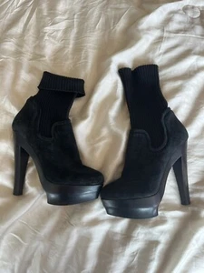 Le Silla Suede And Wood Knit Sock Ankle Boot 38 - Picture 1 of 6