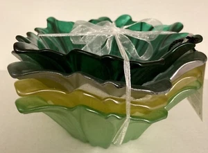 AKCAM HANDMADE TURKEYSPRING HUES 4 Glass Iridescent FLOWER SHAPED DESSERT BOWLS - Picture 1 of 12