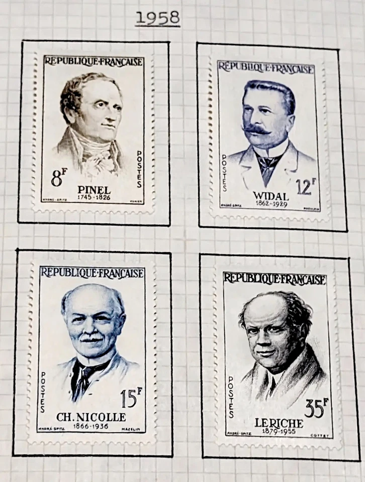 Франция лауреаты Нобелевской премии Ch Nicolle, Pinel, Widal, Leriche новые марки медицинские - Изображение 1 из 1
