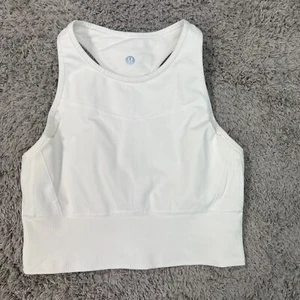 Lululemon Sports Bra Women Size 6 White Solid Racerback Cropped Stretch No Pads - Picture 1 of 11