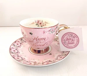 Mother's Day Birthday Gift Mum/Mother/Lady Teacup & Saucer Set Pink Gold Floral - Picture 1 of 5