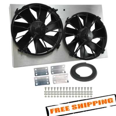 Derale 16825 High Output Dual 12'' Electric RAD Fan/Aluminum Shroud Kit - Image 1 of 3